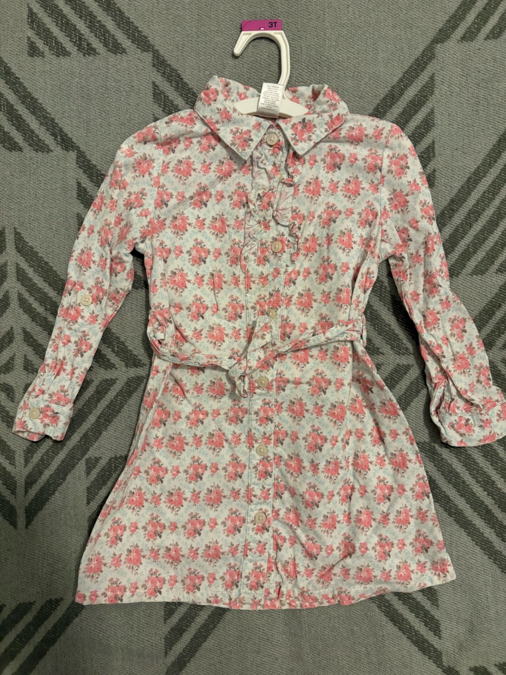 Janie and Jack Pink Floral Button-Down Tie-Waist Dress